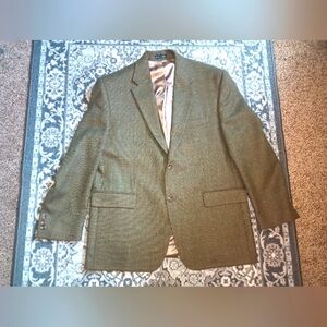 Lauren Ralph Lauren Mens Tweed Blazer 44R Wool Taupe Plaid Academia Old Money